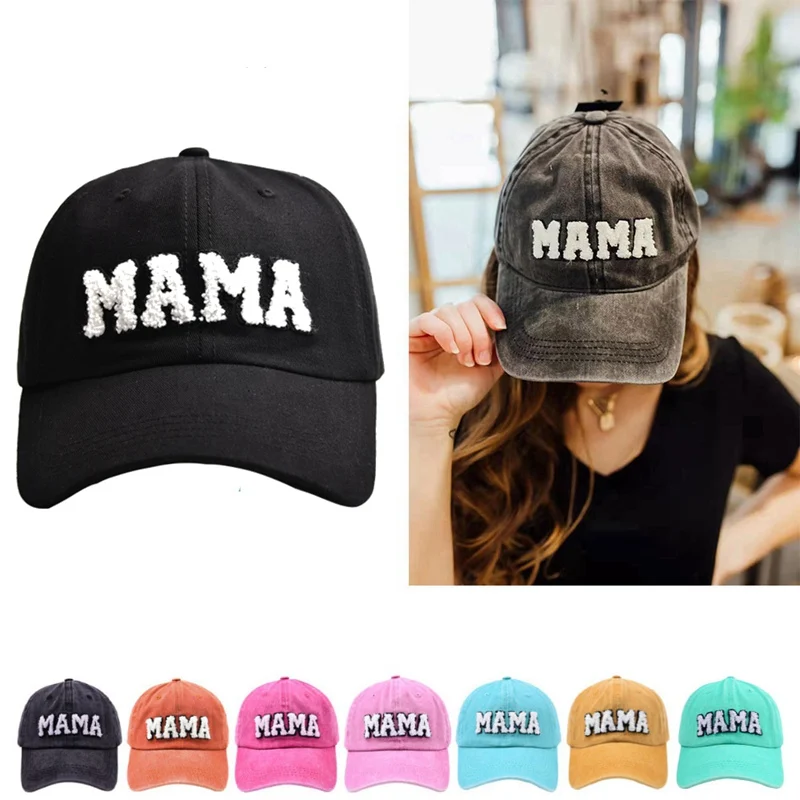 

Mama Letter Embroidery Women Adjustable Outdoor Baseball Cap Washing Material Sun Protection Summer Dad Hat Snapback