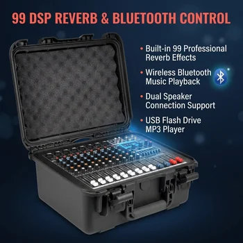 X-960D 8-channel Handheld Portable Audio Mixer, Supporting Dual 450W Passive Speaker Amplifier Output Console, 99 DSP Effects, 7-segment Equalizer, Fan Cooling Bluetooth DJ Mixing Console 2
