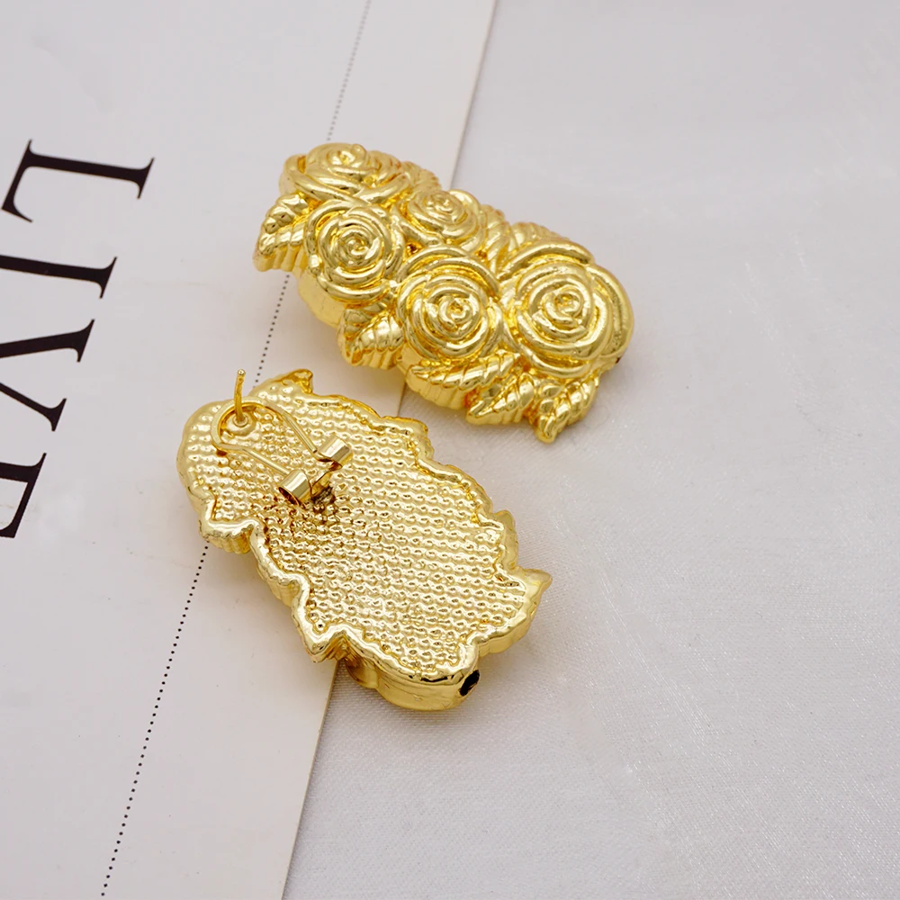 Fine Dangle Drop Earrings For Women Rose Shape Clip Ears Gold Color  Earings For African Dubai Lady Jewelry Acccessories Gifts
