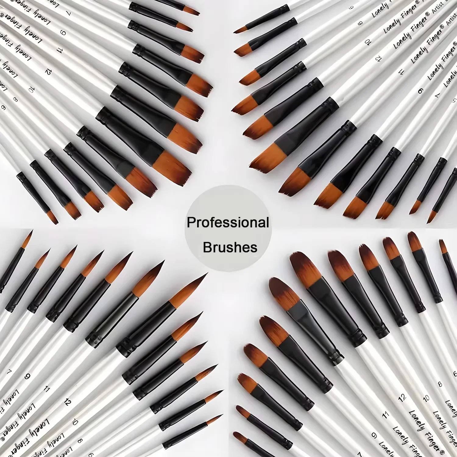 Professional 12-Piece Paint Brush Set with Round Pointed Nylon Tips for Versatile Painting Techniques