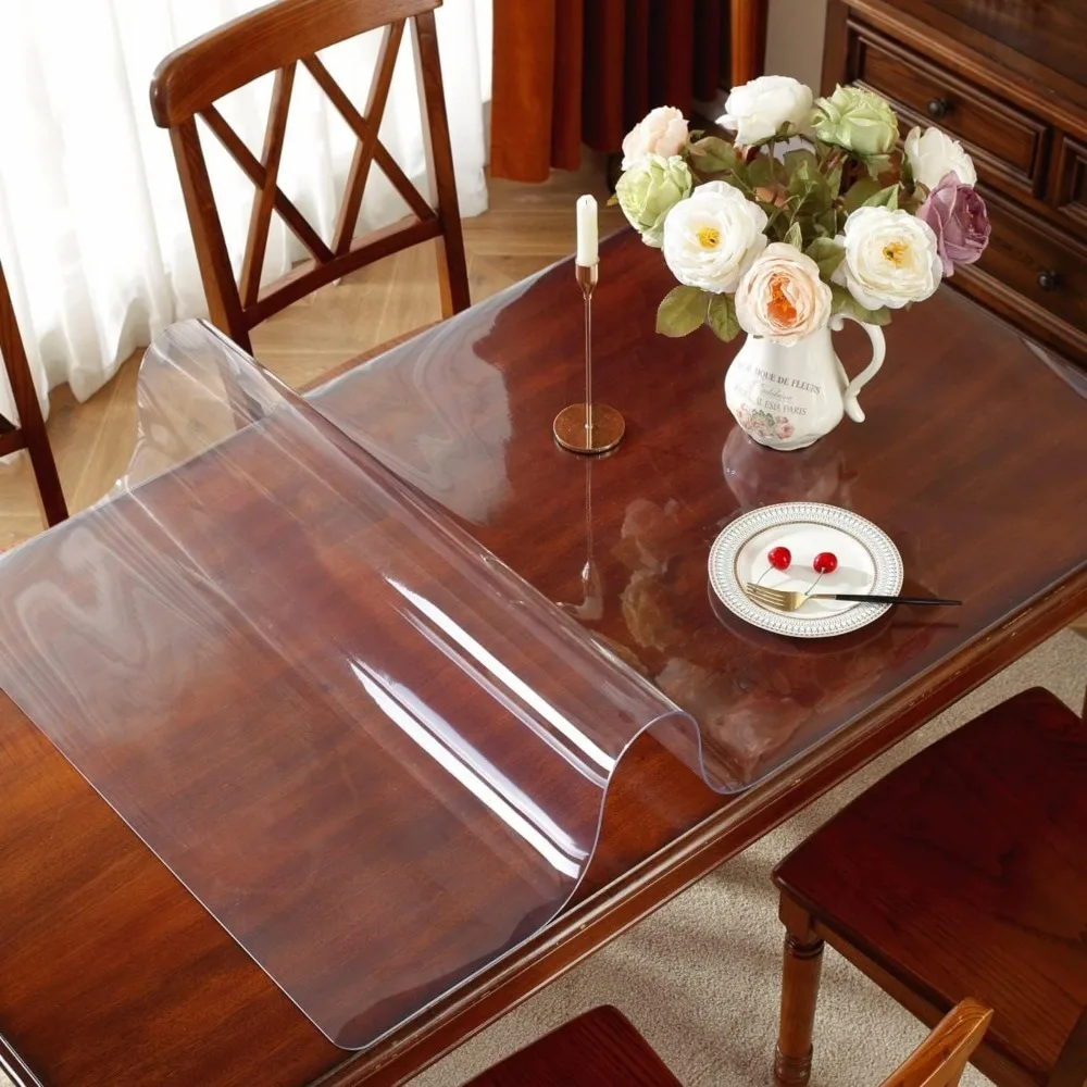1pc 2mm Transparent Tablecloth Table Mat, 2mm Thick Waterproof, Transparent Table Mat, Suitable For Dining Table, Coffee