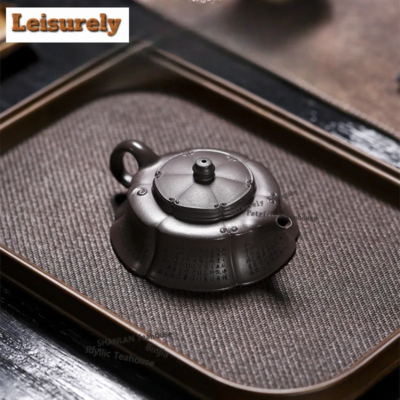 140ml Ancient Yixing Purple Clay Teapots Handmade Ruyi Pot Raw Ore Azure Mud Kettle With Infuser Chinese Zisha Tea Set Cafes