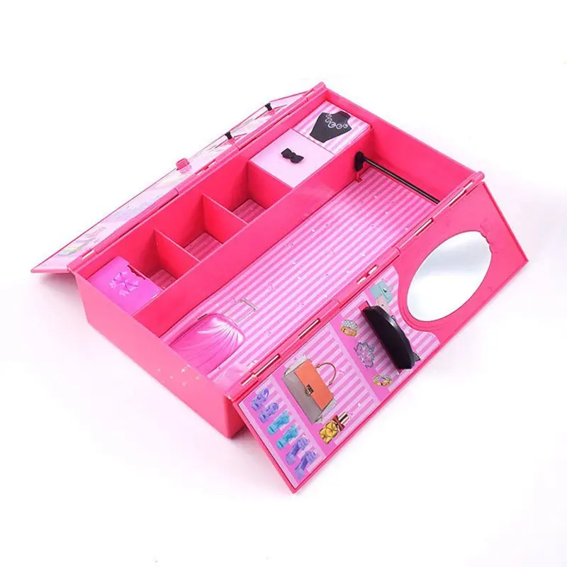 Doll Wardrobe Closet Kids Toys Miniature Dollhouse Accessories Dolly Furniture For Barbie DIY Children Game Christmas Present 3