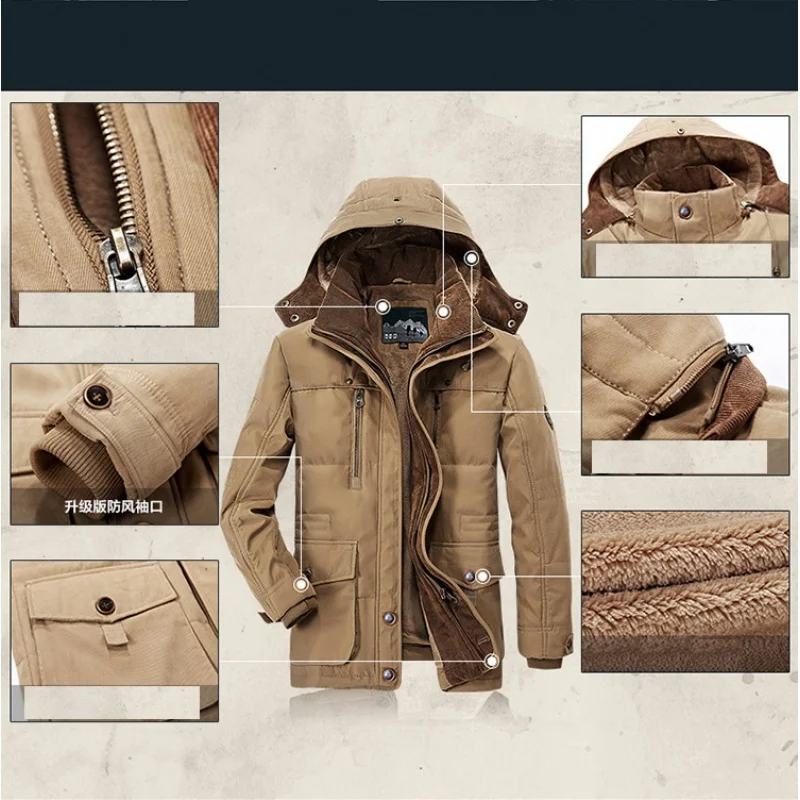 Winter Hooded Parka Coat Coat High Quality Clothing Windproof Fleece Jacket Men's Warm Thick Windbreaker Military Coat