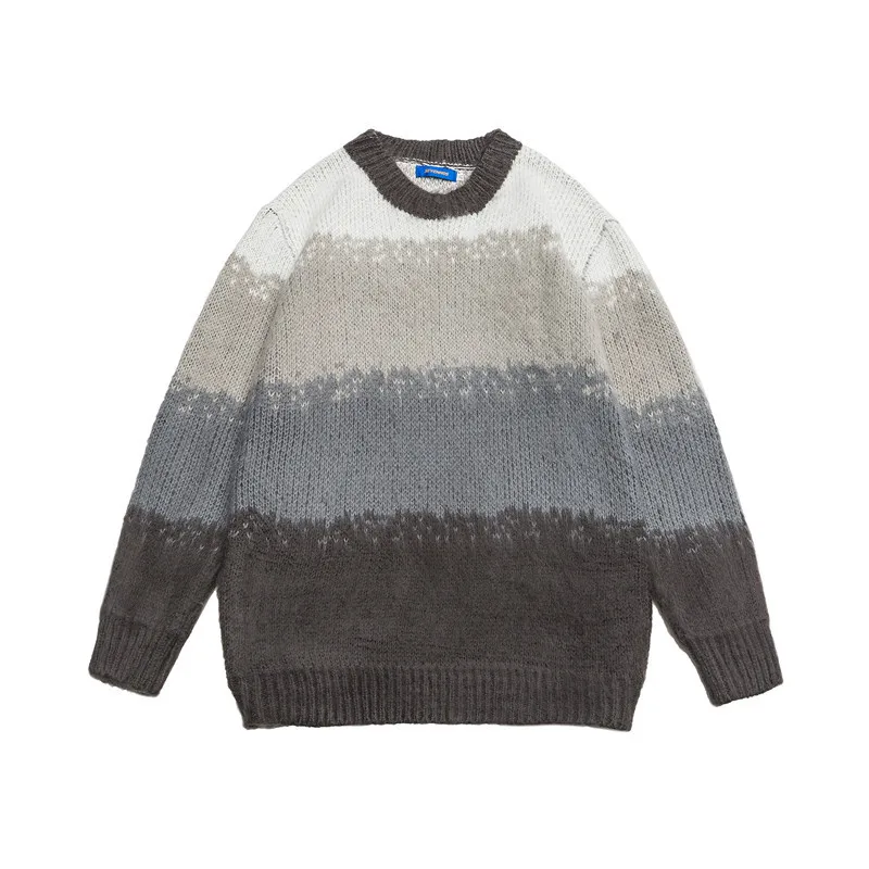 

Vintage Striped Patchwork Knitted Sweaters Men's Casual Gradient Color Hip Hop Harajuku Loose O-Neck Pullovers Unisex Streetwear
