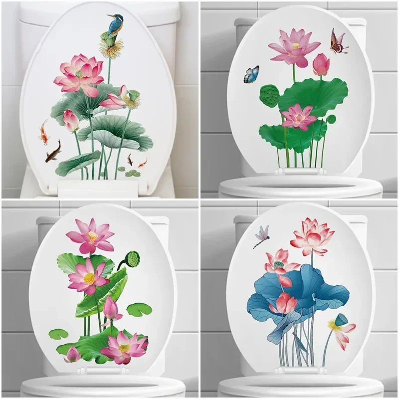 Bathroom Toilet Stickers Modern Minimalist Flowers Pattern Self-adhesive Paintings For Bathroom Decorations Wall Stickers