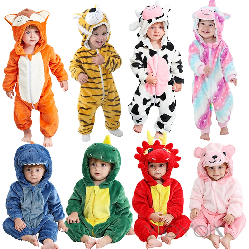 

Детский фланелевый комбинезон для девочек и мальчиков, Рождественский костюм, зимний комбинезон с животными, единорогом, динозавром, Детская плюшевая Пижама, одежда для малышей