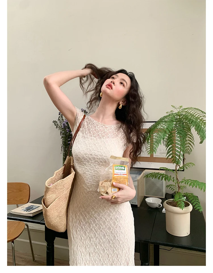 Elegant Mesh Two Piece Dress Set Slim Midi Dresses for Women Frence Retro Lace Y2K Bodycon Birthday Party Dress Prom Vestidos