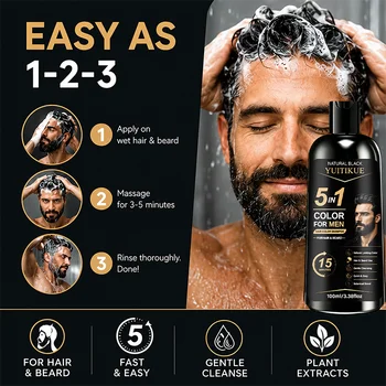 YUITIKUE Shampoo Colorante per Capelli e Barba da Uomo, Copertura Delicata per Capelli Grigi, Cura dei Capelli Facile a Casa
