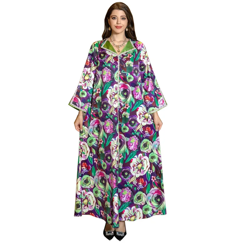 

Jalabia Abaya Arabic Dubai Floral Pattern Muslim Clothing Luxury Diamond Evening Party Dress Middle East Robe Abaya Gowns