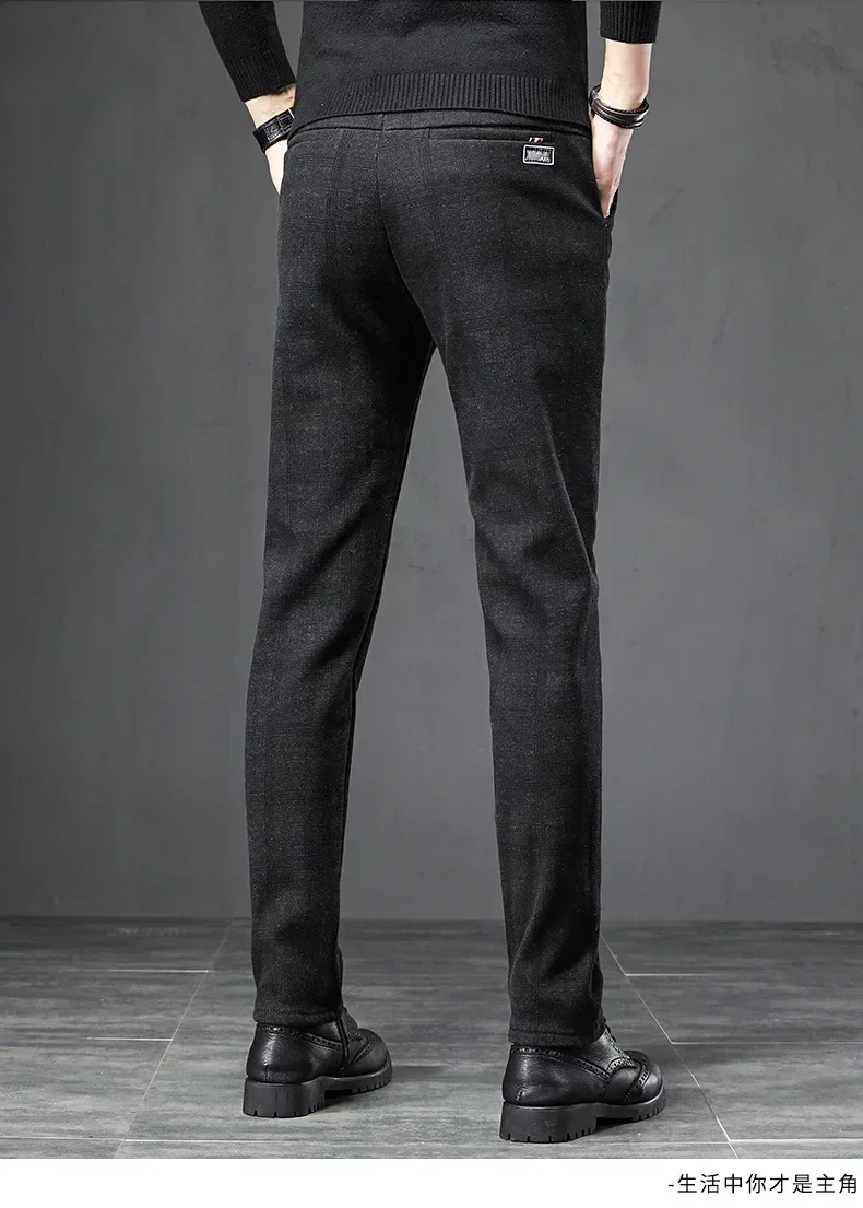 Frühling herbst männer Gebürstet Plaid Casual Hosen Koreanischen Stil Grau Elastische Gerade Slim Fit Modische Arbeit Hosen Männlich – Detail 8