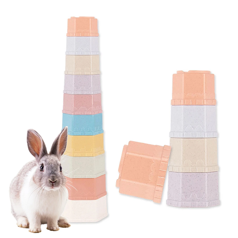 

10pcs Stacking Cups Rabbit Reusable Multi-Colored Bunny Toys Of Different Sizes Hiding Food Hamsters Chinchillas Playing Cups