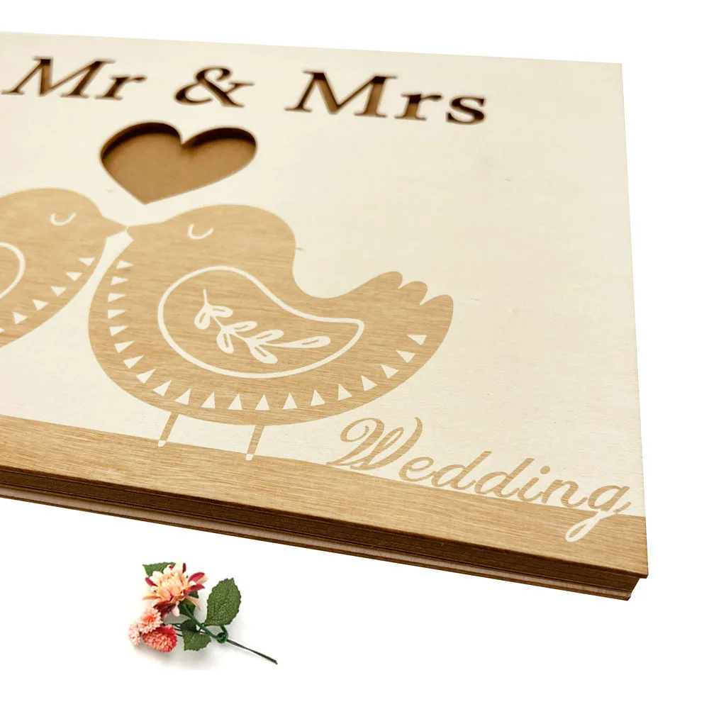 10/20/30/40 Pages Wooden Guest Book for Wedding Message Photo Album Simple Elegant Horizontal Keepsake Book Signature Book