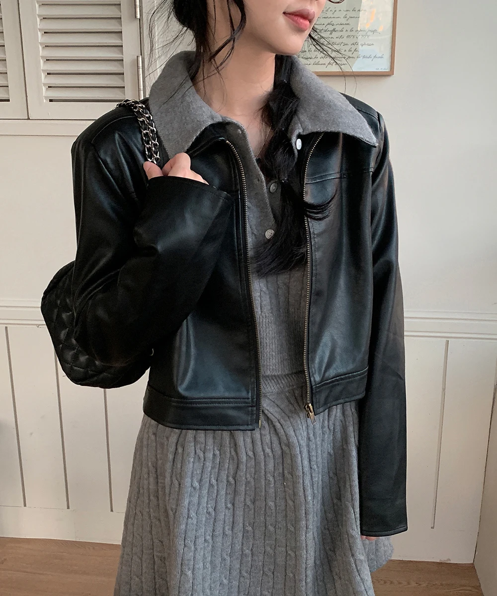 Korean Fashion Two-piece Set Women Pullover Turn-down Collar Crop Top Mini Skirt Solid Casual Suit Autumn New Knitwear Outfits