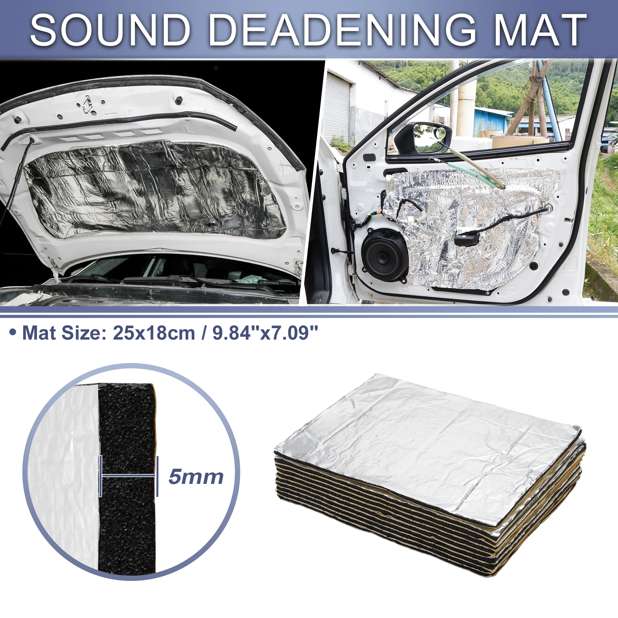 UXCELL 10 Sheet Car Sound Deadening Mat Aluminum Automotive Soundproofing Thermal Insulation Thick 5mm 7mm 10mm 25x18cm