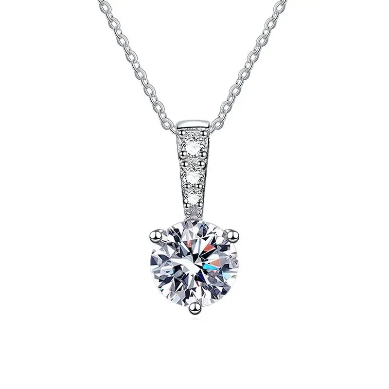 

S925 Sterling Silver Fashion Three Claw Imitation Diamond Inlaid Mosonite Collar Chain Wedding Jewelry Wholesale
