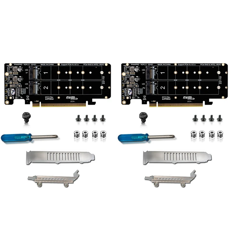 

2X PCIE X16 To M.2 M-Key Nvmex4 SSD 2U Server Riser Card Double-Sided 4-Disk NVME RAID PCI-EX16 Split Card