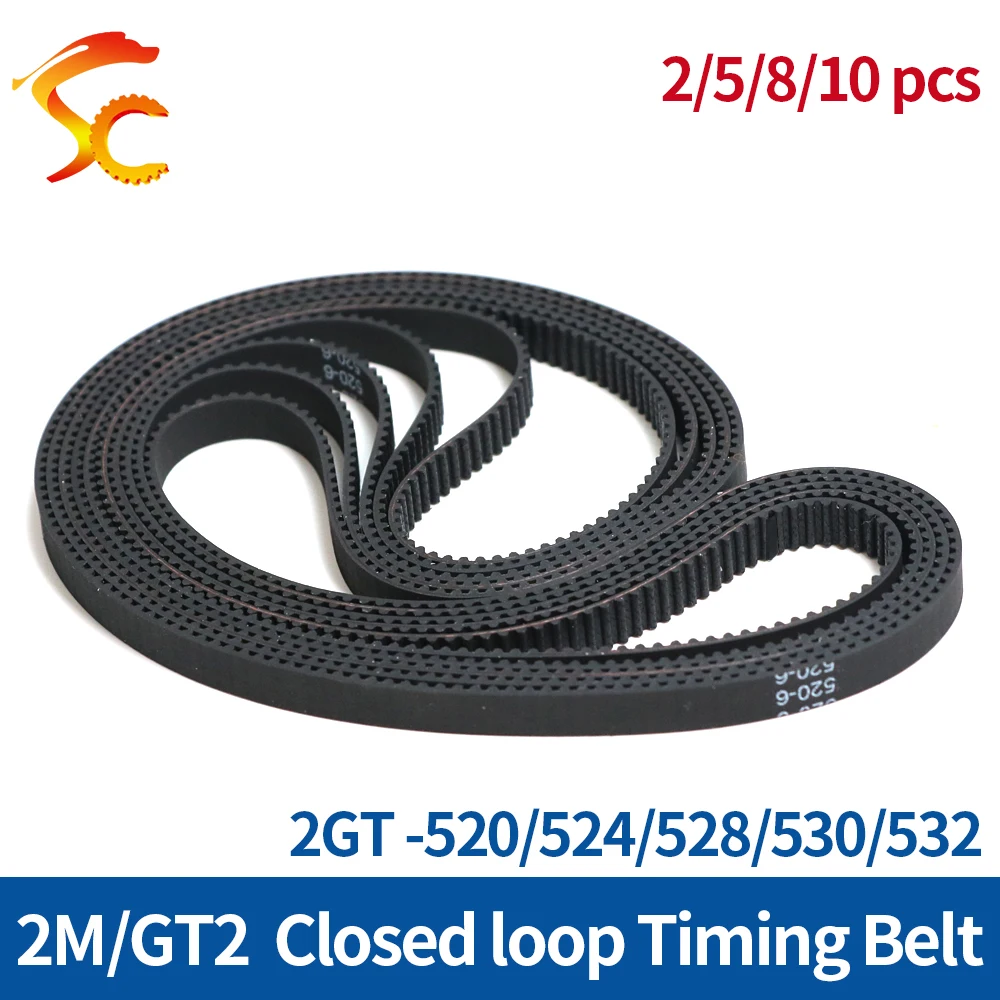 

2M GT2 Timing Belt perimeter 520 524 528 530 532mm Width 6/9/10/15mm Rubber Closed Loop Synchronous Belt For 3D printers