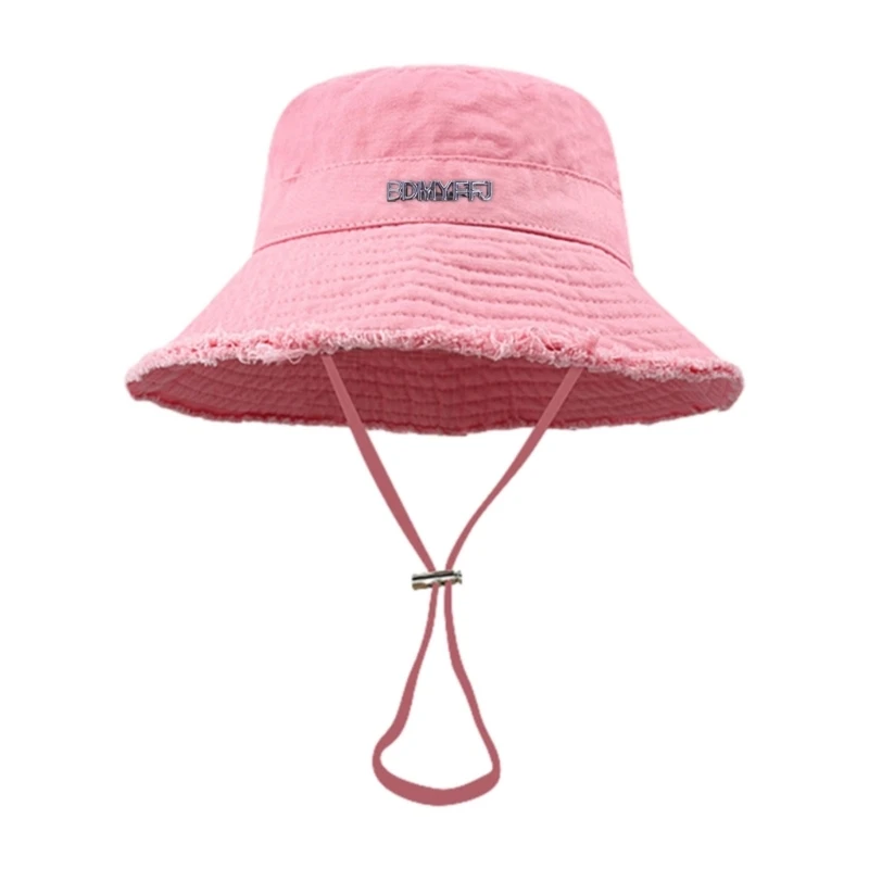 Teens Frayed Design Bucket Hat Summer Foldable Fisherman Hat with Adjust Chin Rope Anti-uv fisherman hat bucket hats sun hats sunscreen hats sun hat For Friend Family