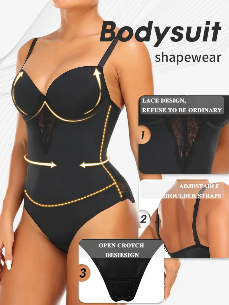 Shapewear Bodysuit Slimming Body Shaper Tummy Control Fajas Shapewear Lace Sculpting Bodysuit for Women V-neck Camisole Lingerie