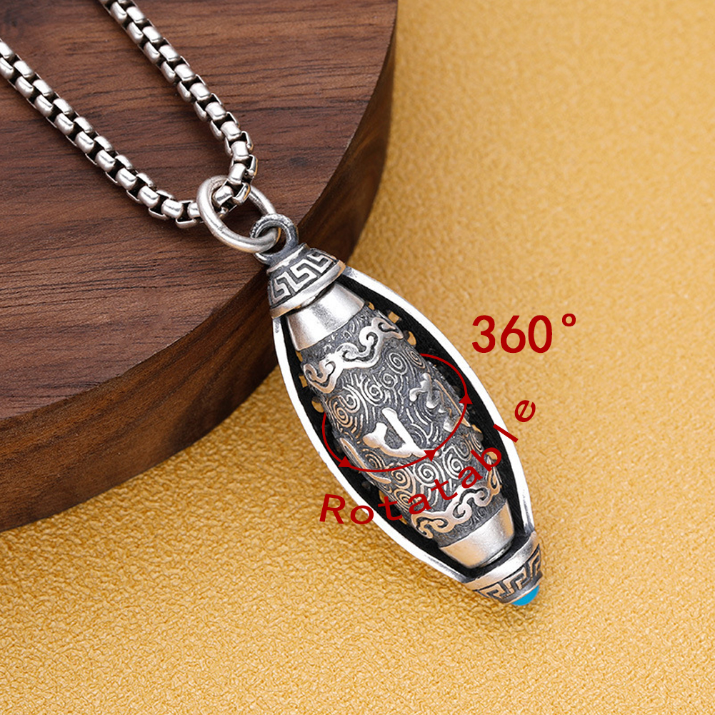Tibetan Buddha Amulet Necklace Six Character Mantra Prayer Wheel Pendant Charm Amulet Jewelry for Lucky Protection Male Necklace