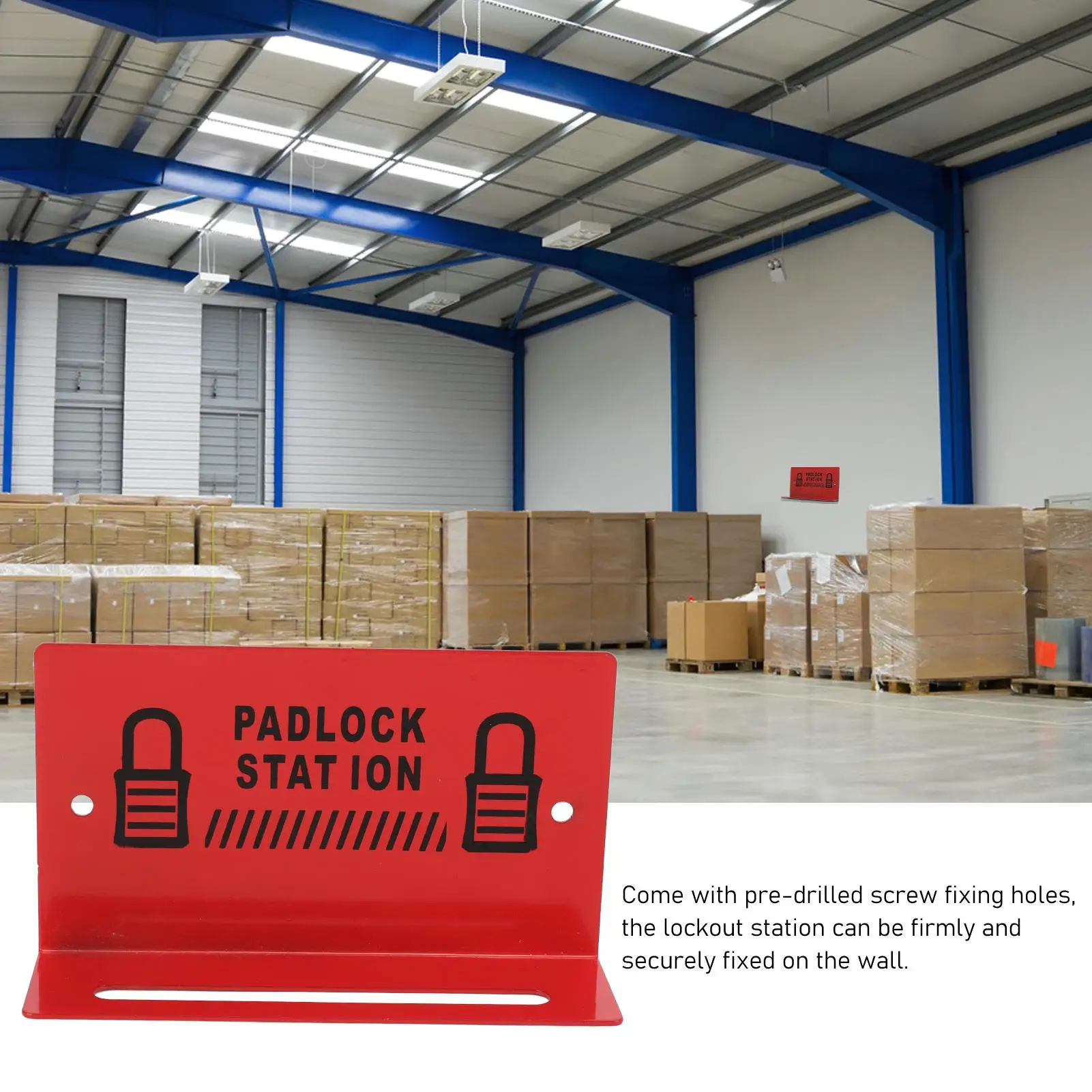 Wall-Mounted Safety Padlock Rack for 5 -8 Locks-Durable Alloy Steel Management Station in Red