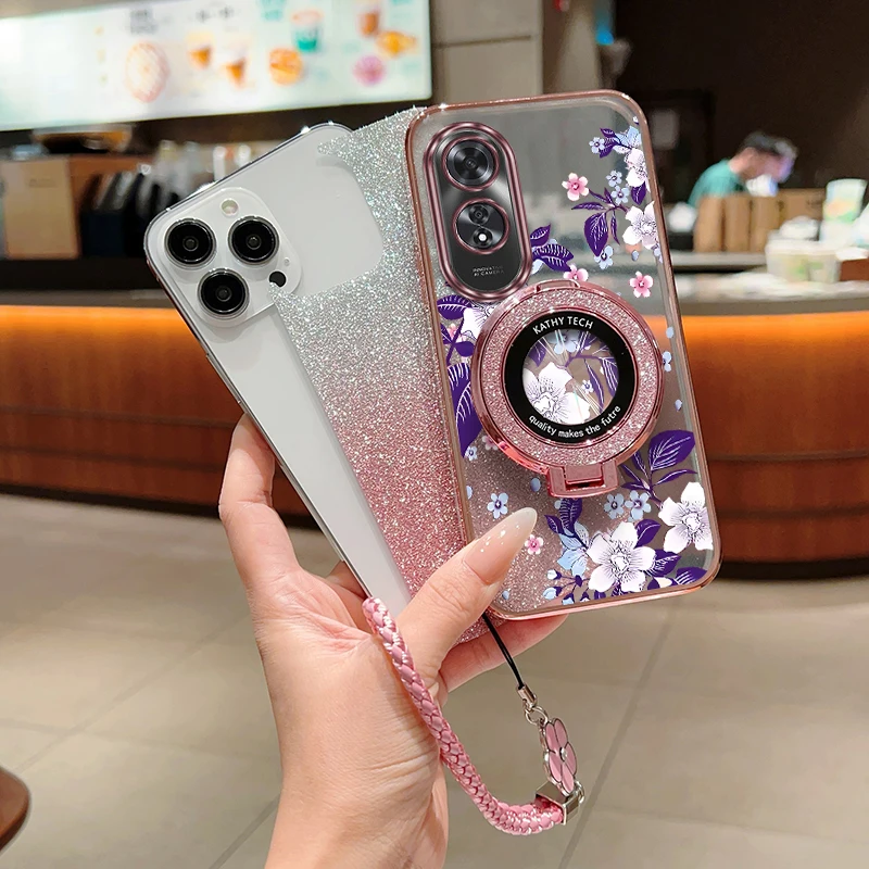 Purple Flowers Plating Bracelet Holder Phone Case Cover