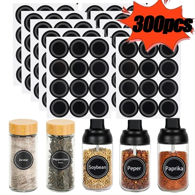 300/60PCS Spice Jars Label Stickers for Kitchen Condiment Organizer