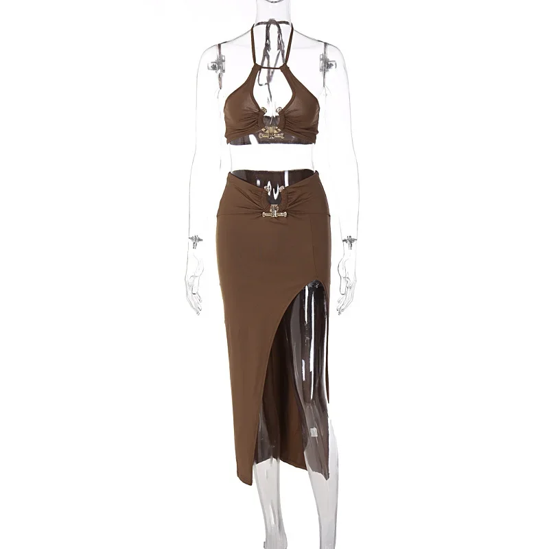 Beach Outings 2024 Dress for Summer The and Sea New Backless Bind Vest Pocket Skirt Female Leisure Suit Solid Polyester Bathing