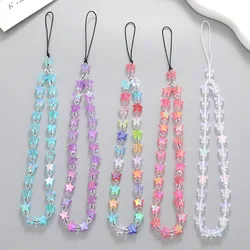 Fashion Acrylic Mobile Phone Strap Dazzle Color Pentagram Beaded Telephone Chain For Women Girls Anti-Lost Phone Chain Wristband