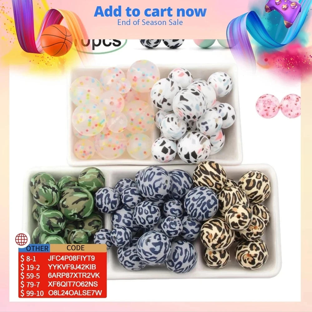 Teething toys silicone teething toys baby teething toys silicone beads silicone teething beads 10Pcs Leopard Print 12/15/19mm Baby Teether Teething Beads Tie-dye DIY Jewelry BPA Free Pacifier Clip Making