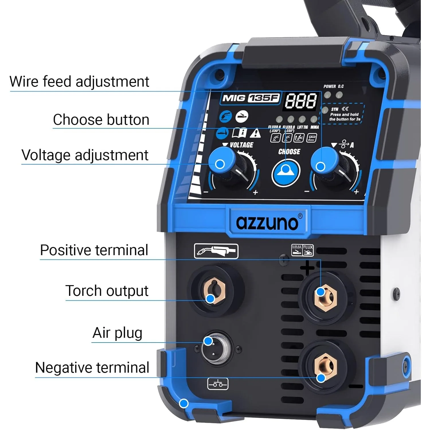 135 Amp MIG Welder, 3 in 1 Multiprocess Welder 110V Flux Core Welder Flux MIG/Lift TIG/Stick Welding Machine Synergic Control 4