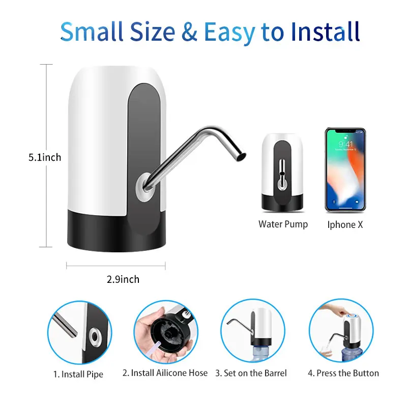 HiPiCok Water Bottle Pump 19 Liters USB Charging Automatic Electric Water Dispenser Pump Bottle Water Pump Auto Drink Dispenser