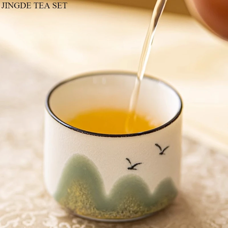 Chinese Style Remote Mountain Hand-painted High-end Ceramic Tea Cup, Master Cup Gift, Tea Set Gift Box 4PCS/SET