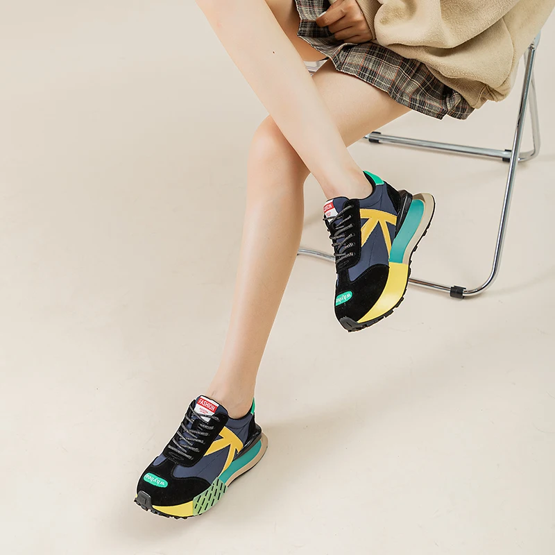 AUTUSPIN Women Daddy Vulcanize Sneakers Winter Warm Sports Shoes Outdoor Leisure Satin Splicing Genuine Leather Sneaker Woman