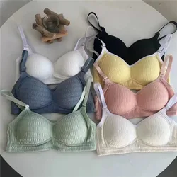 2024 Simple Gather Bras For Women Students Adjustable Breathable Cotton Bra Underwear No Steel Ring Developmental Bralette