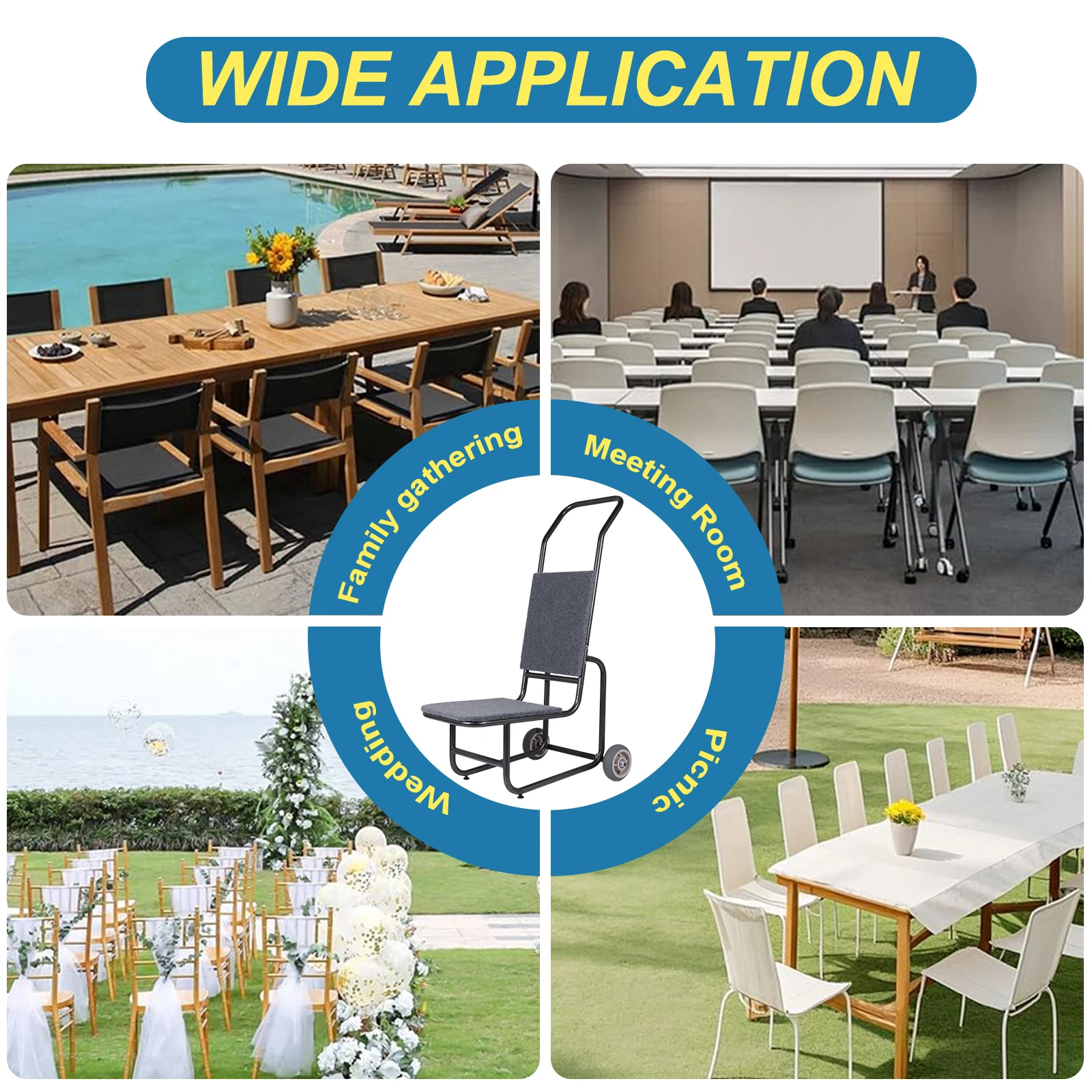 Banquet Chair Cart Multifunctional Thickened Chairs Transporter Wear Resist Metal Pull Cart for Party Event Activities