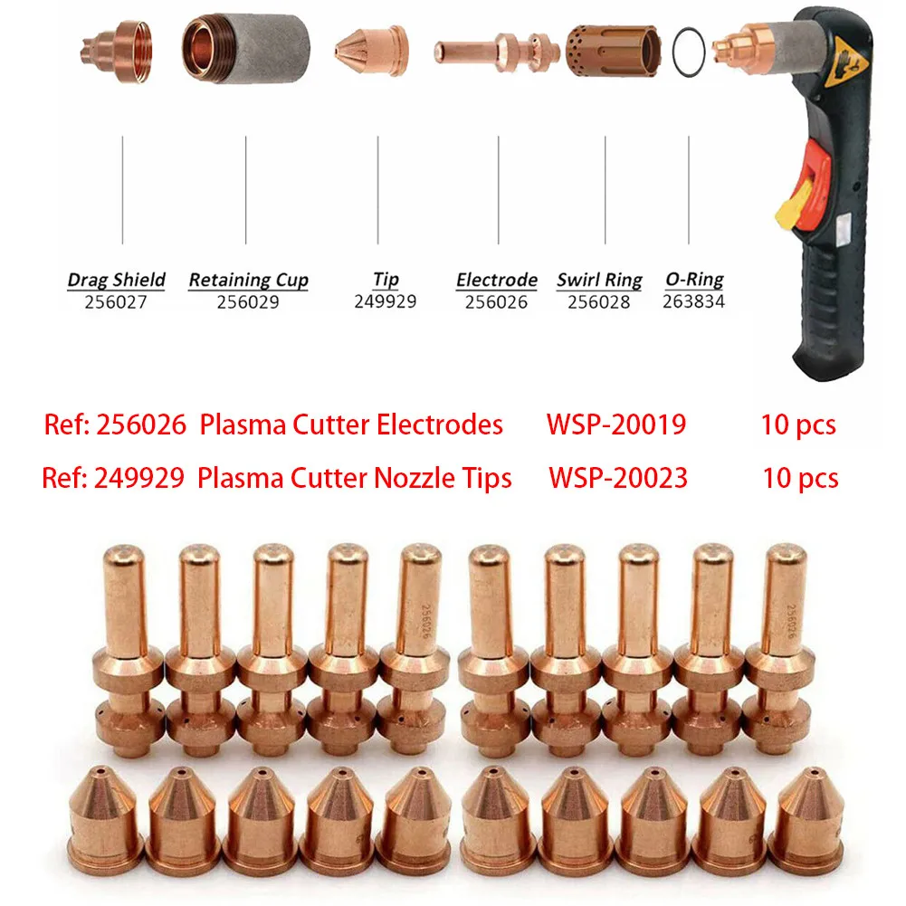 

20 PCS/set Electrode 256026 WSP-20019 Tip 249929 WSP-20023 For Miller Spectrum 875 Auto-Line XT60 Cutting Torch Auto Wire Cutter