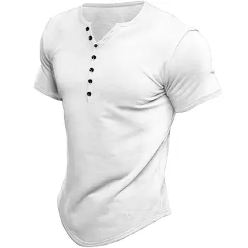 T-Shirt da Uomo Casual di Alta Qualità, Manica Corta Estiva con Collo Henry, Magliette Maschili alla Moda, T-Shirt Basic da Uomo