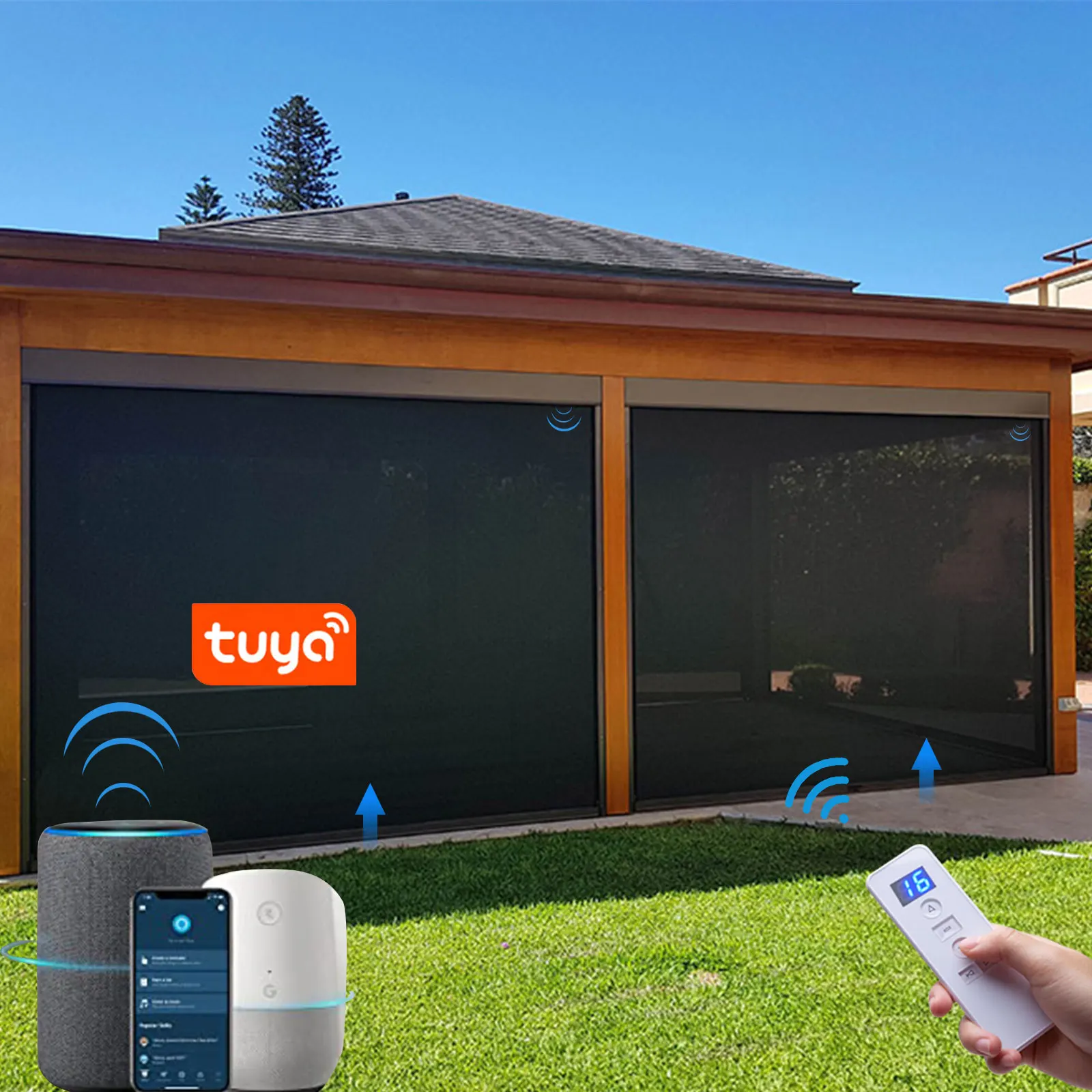 BOLAIEN 야외 블라인드 지퍼 파티오 발코니용, 스마트 전동 롤러 쉐이드, 방풍, 구글 홈 알렉사와 호환 