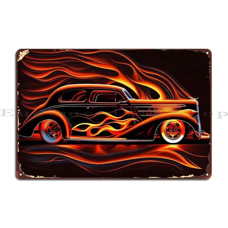 Classic Car Flames Metal Signs Stampa Iron Club Vintage Pub Tin Sign Poster
