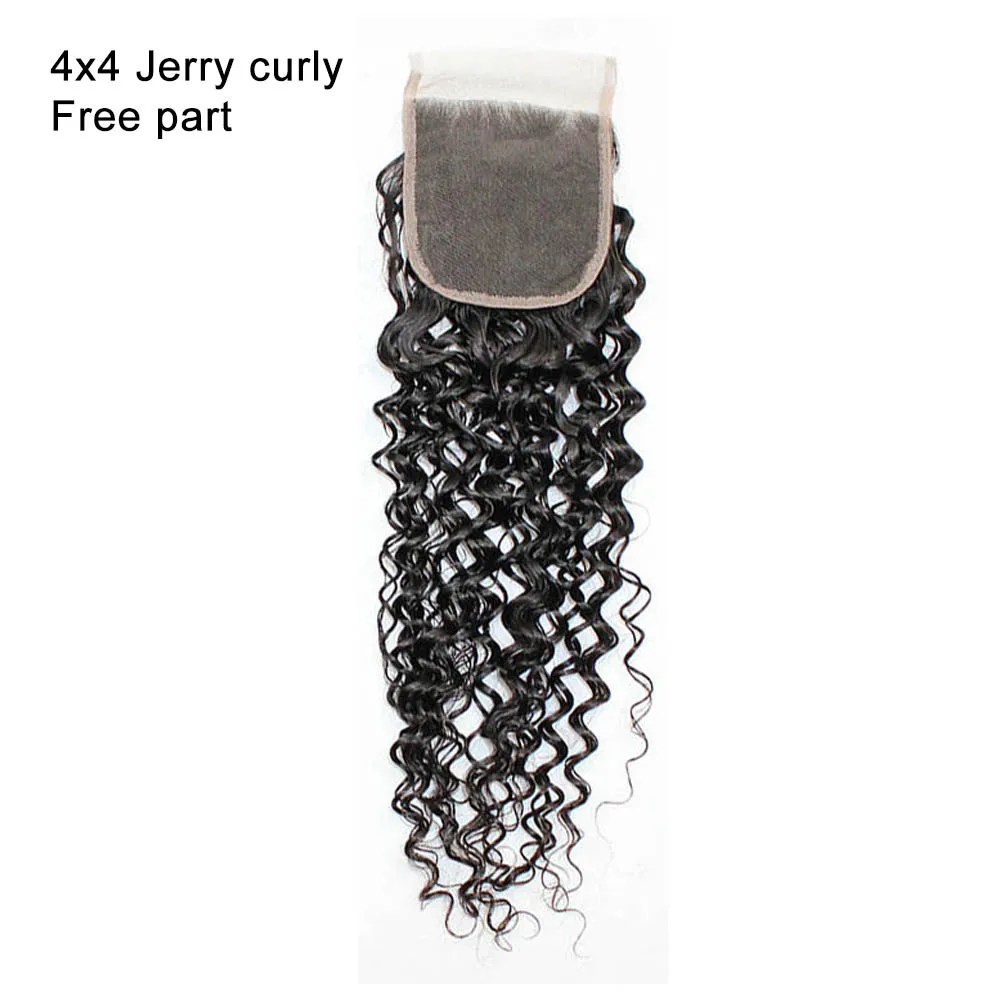 4x4 Lace Closure Straight Body Deep Loose Water Wave Kinky Jerry Curly Remy Indian Human Hair Extension Top Closures