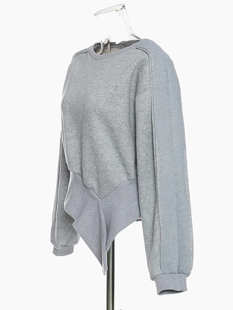 Irregular gray sweatshirt with round neck