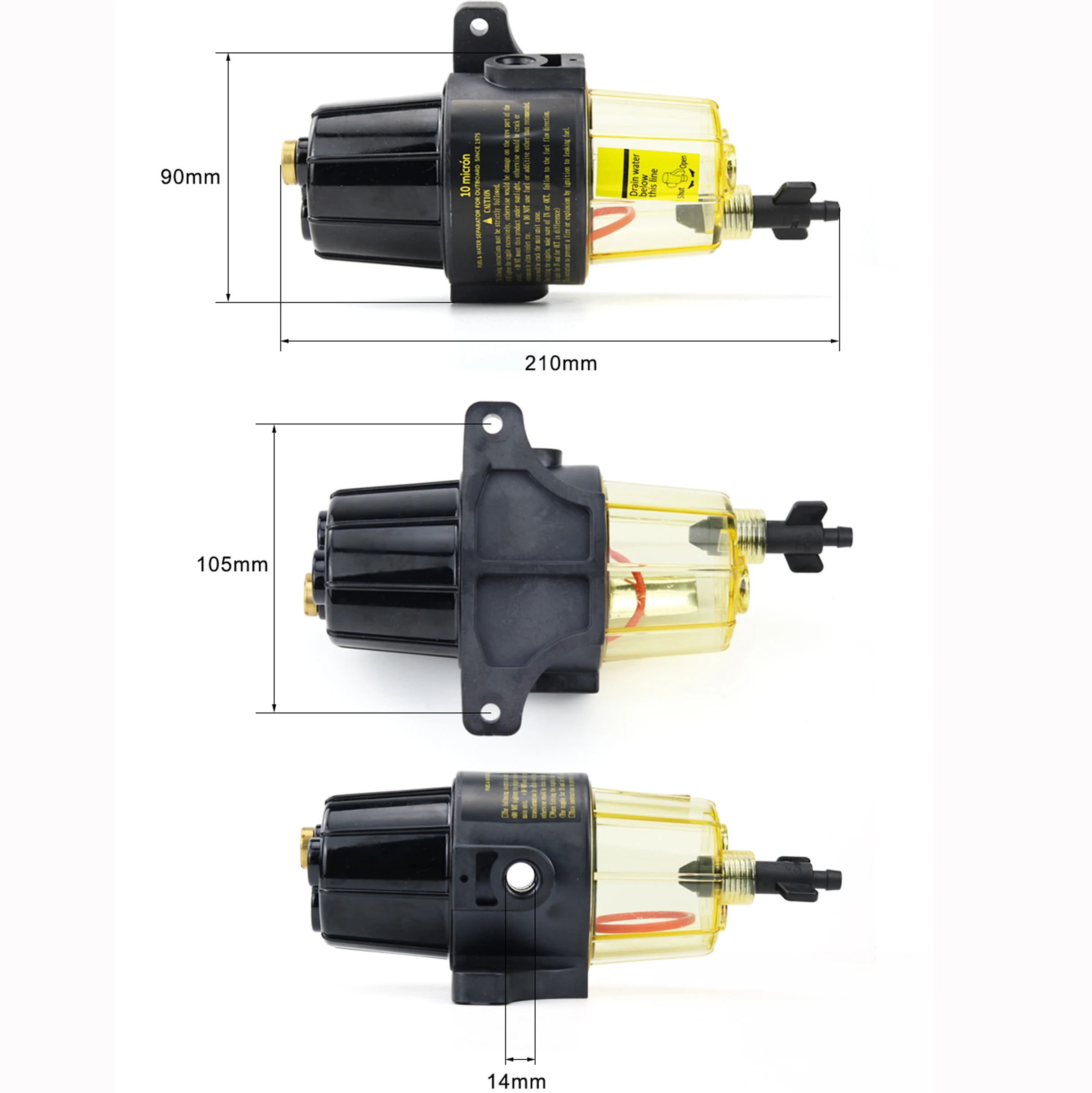 UF-10K Fuel Filter Water Separator Assembly with 2Pcs Extra Filter Element Yacht Boat Diesel Gasoline Engine Outboard Motors