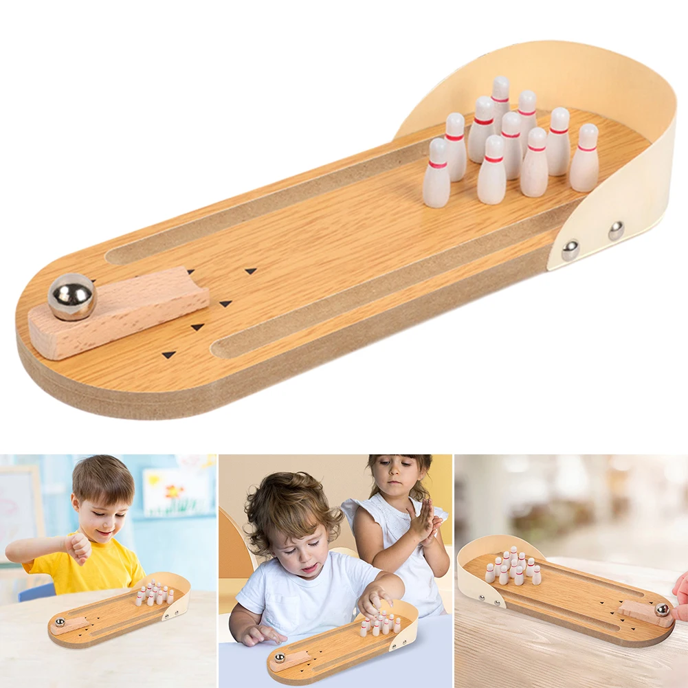Tabletop Mini Bowling Game Set with 10 Pins Wooden Board Bowling Toys Desktop Set for Men Women Teens Kids bowling accessories