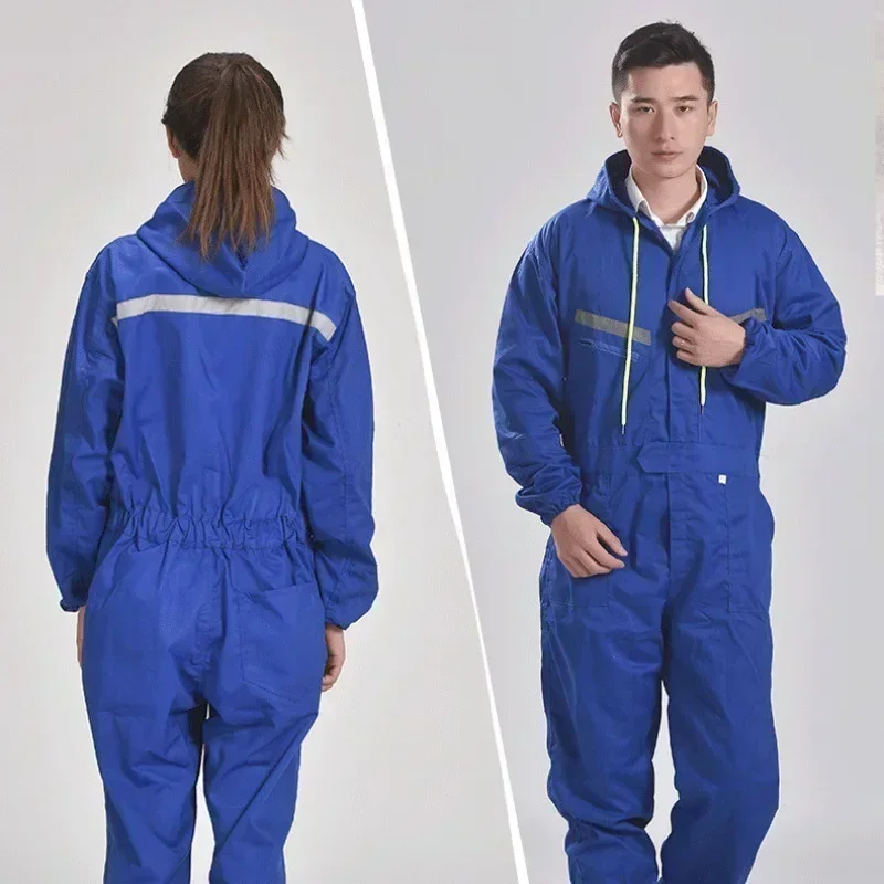Working Hooded Coveralls Raincoat Overalls Dust-proof Paint Spray Clothing Hood Protective Safety Reflective Work Clothes anti static clothing jacket mesh dust free protective female blue checkered dustproof work cleaning clothes