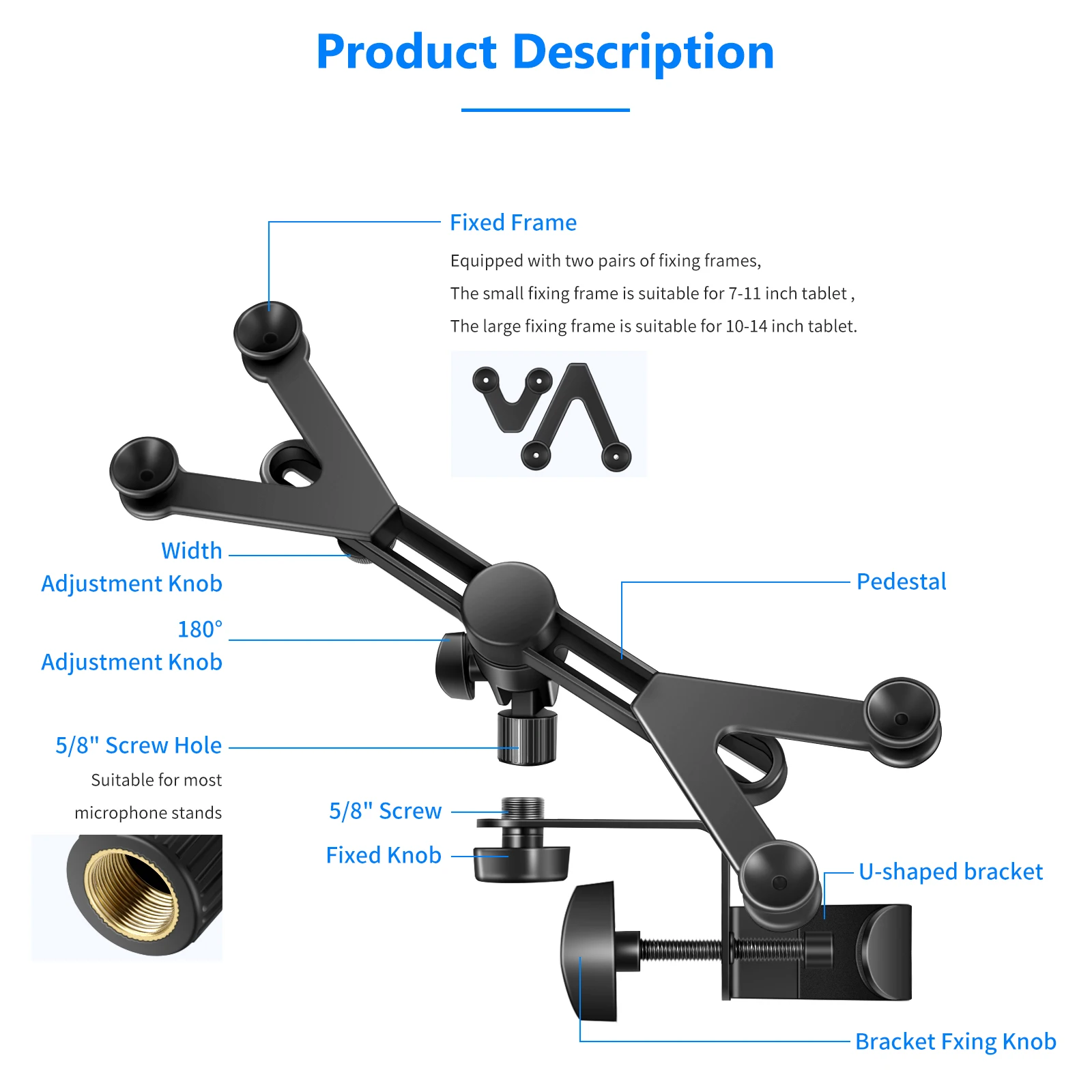 Suporte Ajustável Tablet Mount 360 Graus Swivel Clamp Suporte de Microfone para Apple Ipad Pro Air Mini Google Nexus 714 - Imagem 5