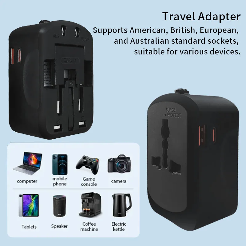 Travel Adapter US UK EU AU Plug Socket Charger USB QC18W Type C PD20W World Travel to Different Country Power Devices TA06