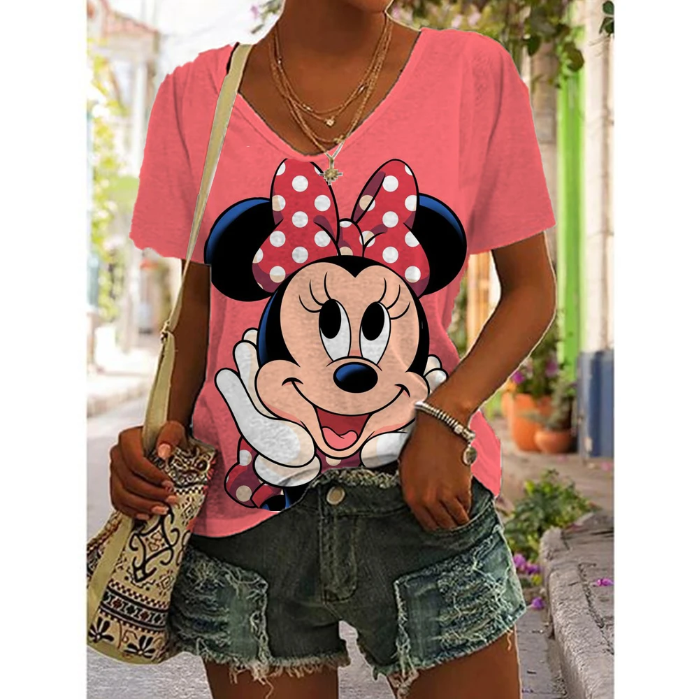 Lovely Disney T Shirt Minnie Casual T-shirt Kawaii Tshirt Mickey Mouse Anime Cartoons Casual Vintage Clothes Women Top Tee
