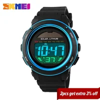 SKMEI 1096 Men Solar PU Strap Wristwatches Mens Chronograph Alarm 5Bar Waterproof Digital Watch reloj hombre Outdoor Sport Watch 2